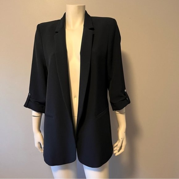 Zara Jackets & Blazers - Zara Basic Black Blazer with Rolled-up Sleeves Open Collar Size L